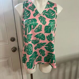 Tropical Leaf Print Pink and Green Women's Top